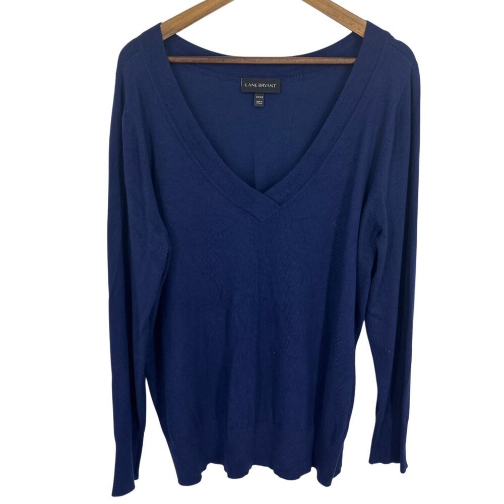 Lane Bryant Womens Navy Blue V-Neck Sweater Long Sleeve Lightweight Sz 18/20